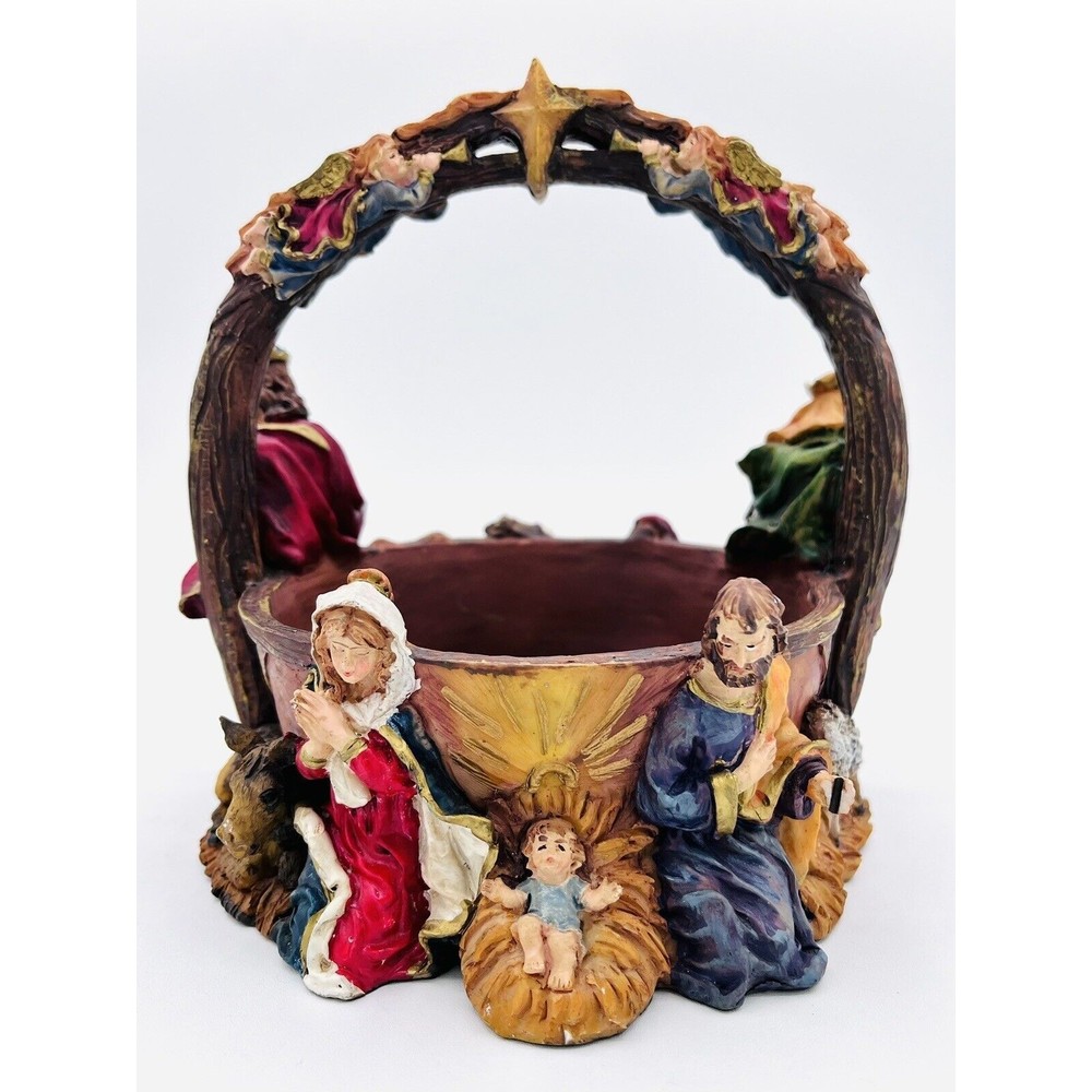 Nativity Basket By Cedar Creek. Christmas Decor Candy Dish. Wise Men Mary Joseph